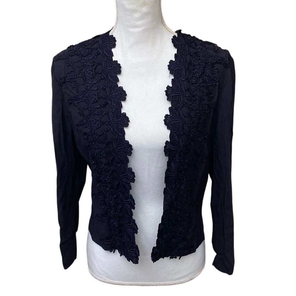 Wild Rose Petite Floral Trim Open Shrug Cardigan Size 8 Black Goth Witchy Grunge